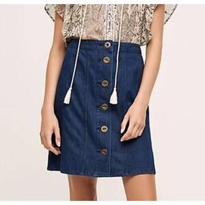 Pilcro & the Letterpress Anthropologie blue denim a-line mini skirt size 2